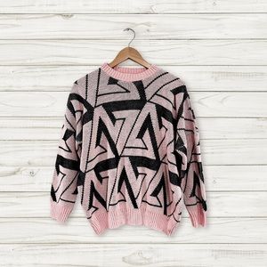 Vintage Pink Geometric Knit Sweater